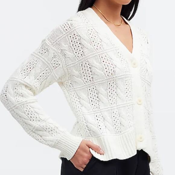 Madewell Open Cable-Stitch Cardigan Sweater - Bright Ivory Size M - Picture 3 of 9
